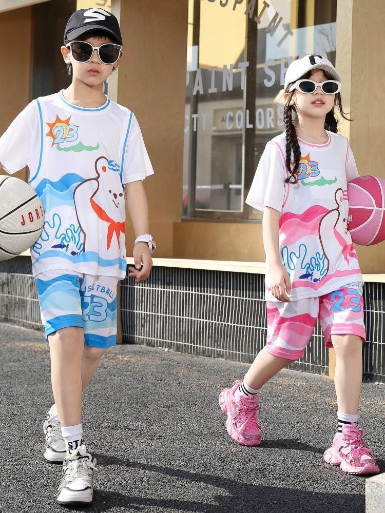 Children'S Basketball Clothes Suit Summer Sports Training Clothes Quick-Drying Breathable Short-Sleeved Suit Jersey For Boys And Girls Sportswear - Image 4
