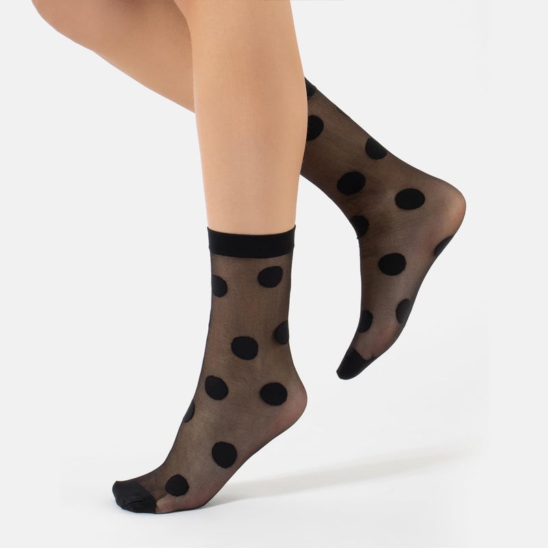 CALZITALY 3 Pairs Women Pop Socks, Sheer Everyday Ankle Socks in 3 Different Designs: Dots, Stripes and Geometric (One Size, Black) - Image 4