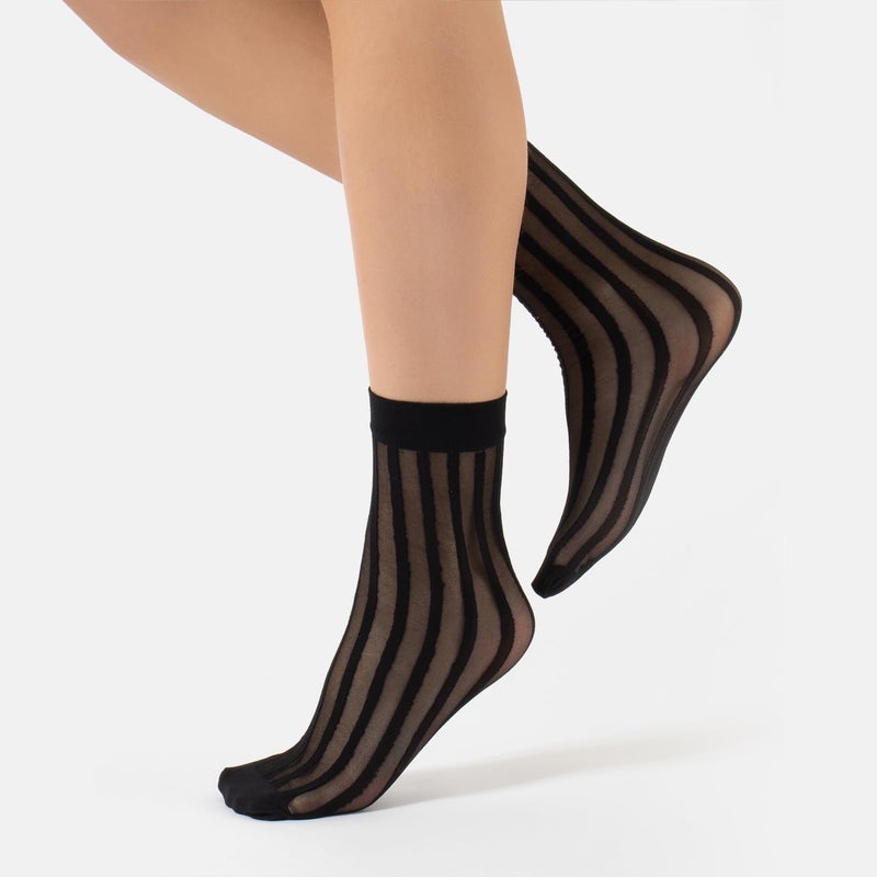 CALZITALY 3 Pairs Women Pop Socks, Sheer Everyday Ankle Socks in 3 Different Designs: Dots, Stripes and Geometric (One Size, Black) - Image 5