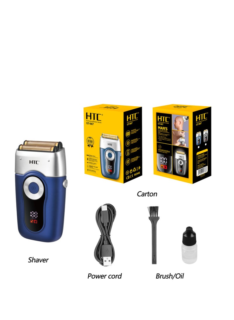 HTC GT-667 Men's Electric Shaver Razor High Carbon Steel Rechargeable Beard Trimmer Shaving Machine - Image 1
