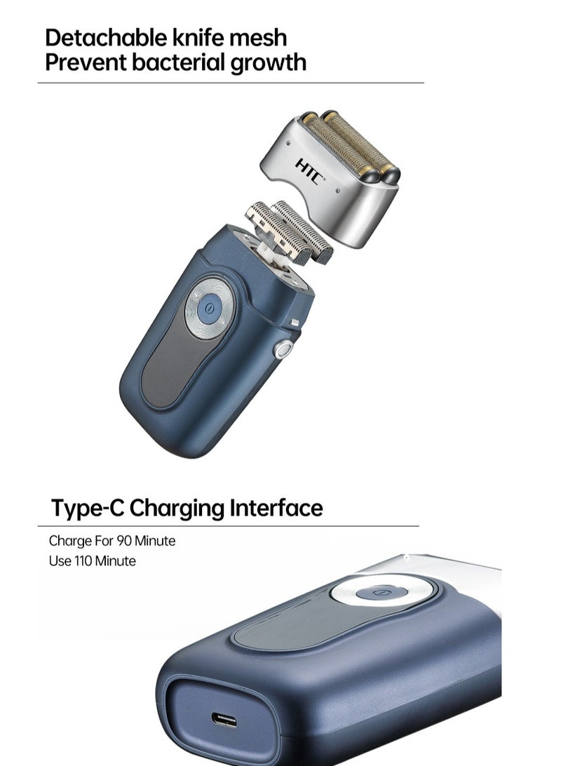 HTC GT-667 Men's Electric Shaver Razor High Carbon Steel Rechargeable Beard Trimmer Shaving Machine - Image 4