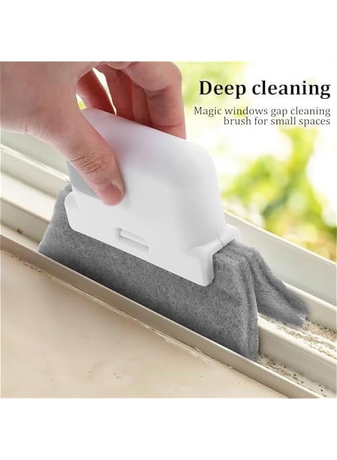 Window Cleaning Brush, Groove Cleaning Brush Tool Handheld Window Sliding Door Track Cleaner with 2 Replacement Cloth for Tile Lines Shutter Sill Car Vents Keyboard Small Spaces Clean Kit - Image 2