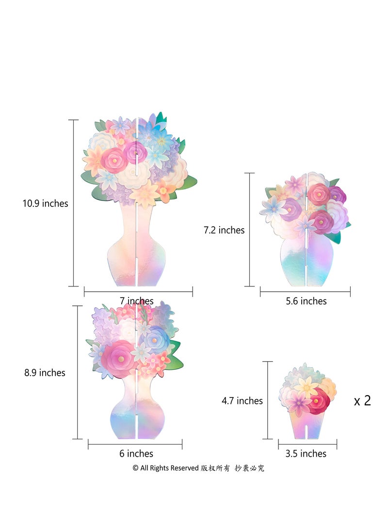 SYOSI Table Decor Fake Flower, Iridescent Flower Centerpieces for Holographic, Party 3D Vase Decorations, Birthday Party Table Decor Engagement Baby Shower Bridal Shower Party Wedding Supplies 5pcs  - Image 2