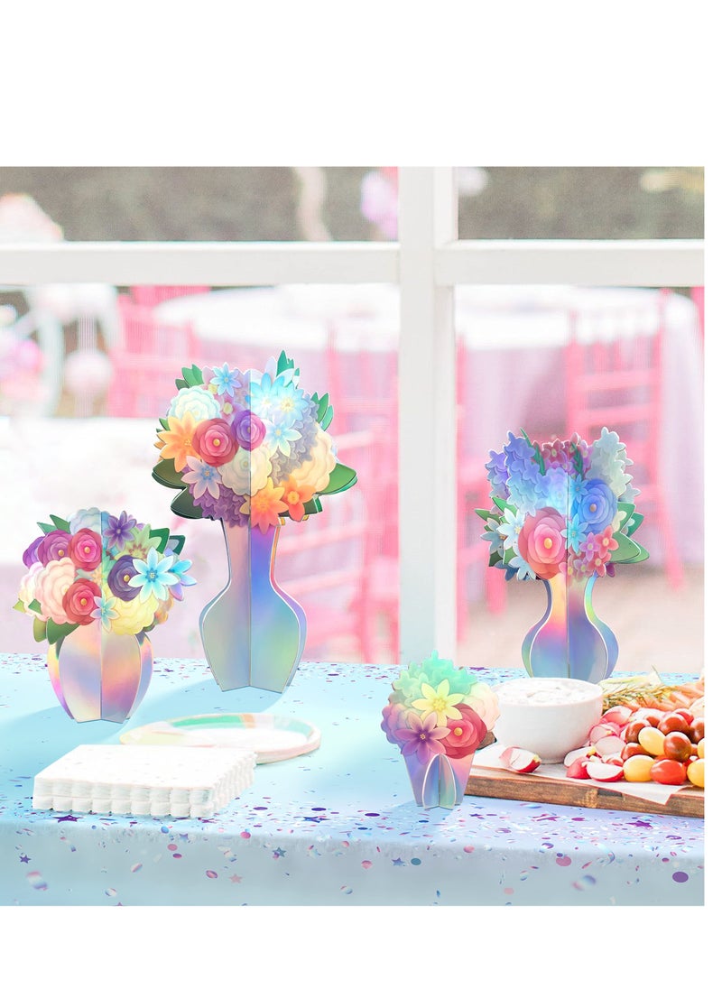 SYOSI Table Decor Fake Flower, Iridescent Flower Centerpieces for Holographic, Party 3D Vase Decorations, Birthday Party Table Decor Engagement Baby Shower Bridal Shower Party Wedding Supplies 5pcs  - Image 3