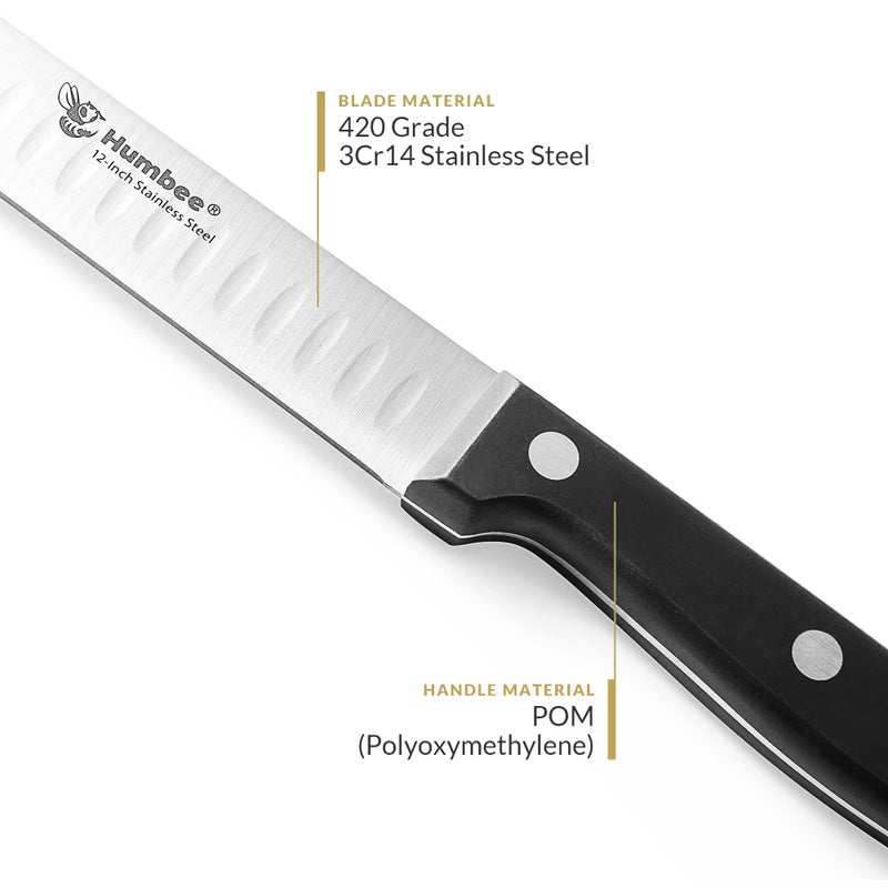 Humbee 12 Inch Carving Knife with Razor Sharp Granton Edge for Brisket BBQ Meat and Turkey Cutting â€“ Stainless Steel Blade with Ergonomic POM Handle â€“ Long Slicing Knife for Kitchen and Grill - Image 2