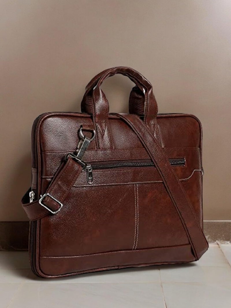 SAMTROH Men’s PU Leather Briefcase Laptop Bag | Messenger Satchel with Padded Laptop Compartment, Detachable Sling Strap & Multiple Pockets for Office Use | Ideal for Men and Boys (Brown) - Image 2