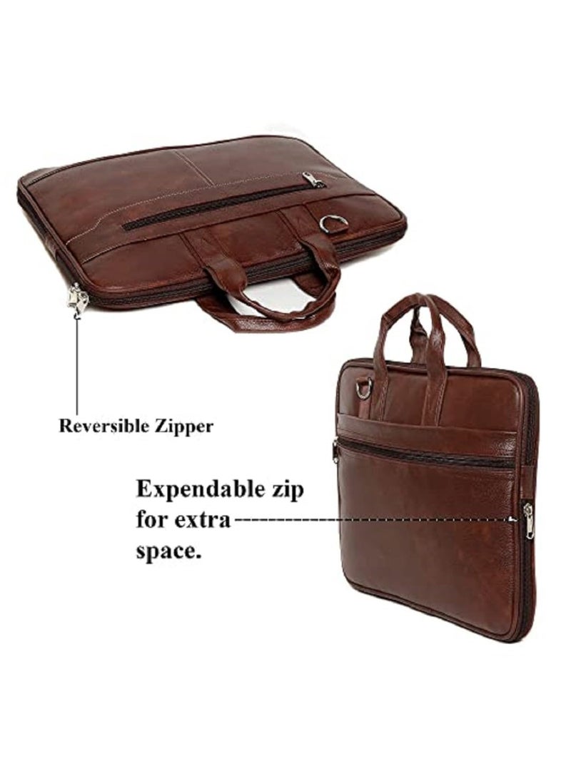 SAMTROH Men’s PU Leather Briefcase Laptop Bag | Messenger Satchel with Padded Laptop Compartment, Detachable Sling Strap & Multiple Pockets for Office Use | Ideal for Men and Boys (Brown) - Image 5