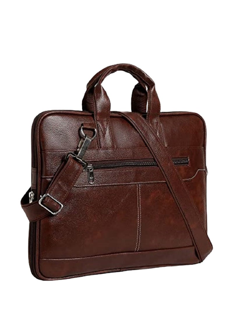 SAMTROH Men’s PU Leather Briefcase Laptop Bag | Messenger Satchel with Padded Laptop Compartment, Detachable Sling Strap & Multiple Pockets for Office Use | Ideal for Men and Boys (Brown) - Image 1
