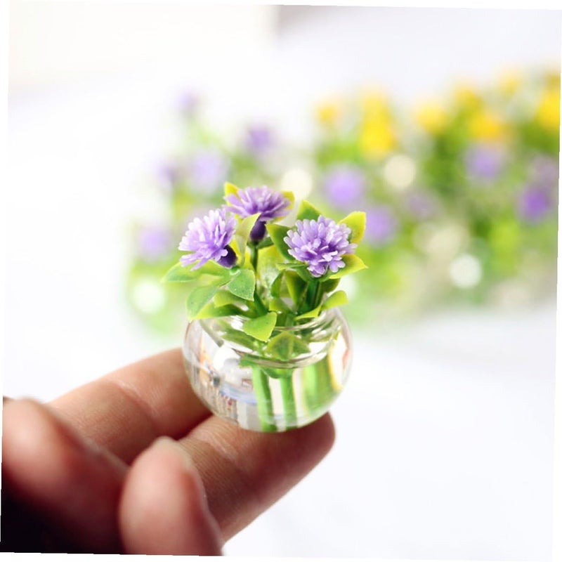 Miniature Yellow And Purple Glass Bonsai Hydroponic Potted Plants Set For Dollhouse Decor - Image 5
