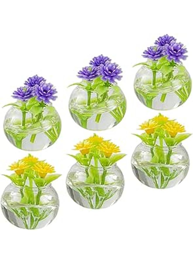 Miniature Yellow And Purple Glass Bonsai Hydroponic Potted Plants Set For Dollhouse Decor - Image 1