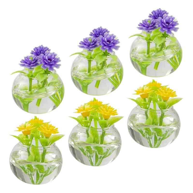 Miniature Yellow And Purple Glass Bonsai Hydroponic Potted Plants Set For Dollhouse Decor - Image 2