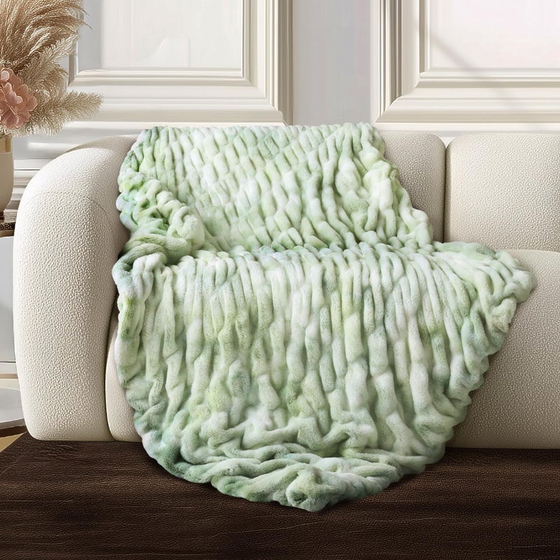 blunique Ultra Soft Cozy Faux Fur Throw Blanket, Fuzzy Plush Thick Bubble Blanket, Oversize Luxury Fluffy Blanket for Couch, Sofa, Bedroom, and Living Room,50x60 Inches,Double Sided Tie-Dye Sage - Image 1