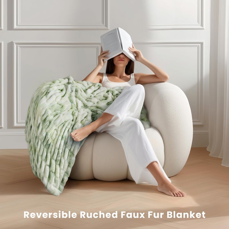 blunique Ultra Soft Cozy Faux Fur Throw Blanket, Fuzzy Plush Thick Bubble Blanket, Oversize Luxury Fluffy Blanket for Couch, Sofa, Bedroom, and Living Room,50x60 Inches,Double Sided Tie-Dye Sage - Image 2