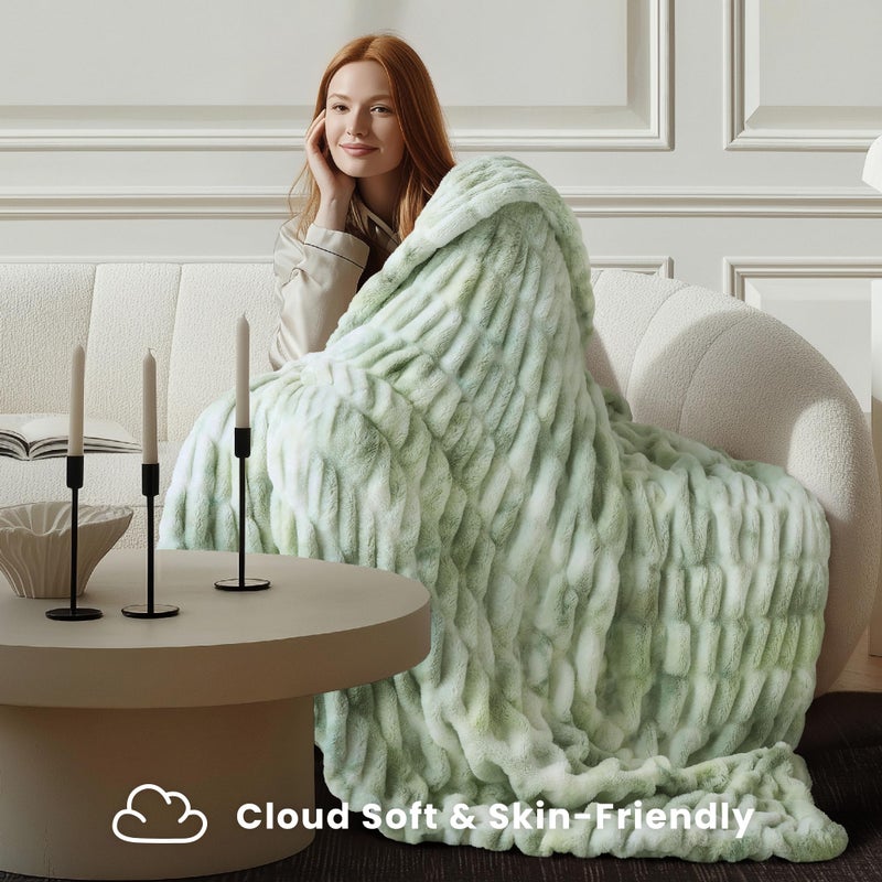 blunique Ultra Soft Cozy Faux Fur Throw Blanket, Fuzzy Plush Thick Bubble Blanket, Oversize Luxury Fluffy Blanket for Couch, Sofa, Bedroom, and Living Room,50x60 Inches,Double Sided Tie-Dye Sage - Image 4