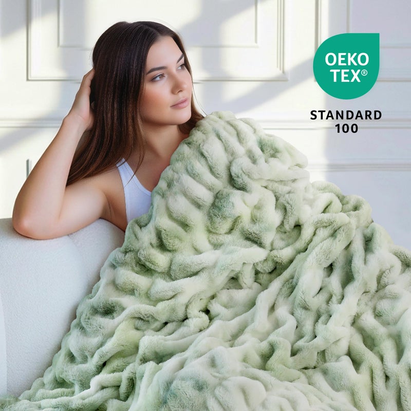 blunique Ultra Soft Cozy Faux Fur Throw Blanket, Fuzzy Plush Thick Bubble Blanket, Oversize Luxury Fluffy Blanket for Couch, Sofa, Bedroom, and Living Room,50x60 Inches,Double Sided Tie-Dye Sage - Image 3