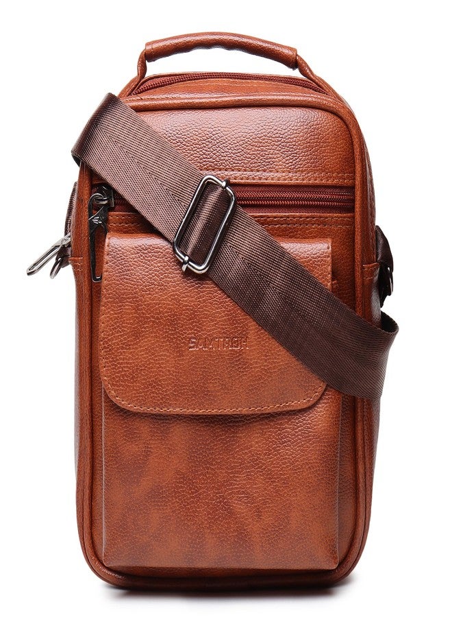 SAMTROH Vegan Leather Small Sling Bag for Men | Chest Slinger Bag | Crossbody Bag| Side Bag Men | Mini Leather Slings | Corporate Gift Item | Passport Sling. (Tan) - Image 1