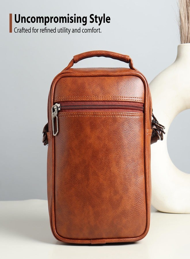 SAMTROH Vegan Leather Small Sling Bag for Men | Chest Slinger Bag | Crossbody Bag| Side Bag Men | Mini Leather Slings | Corporate Gift Item | Passport Sling. (Tan) - Image 5