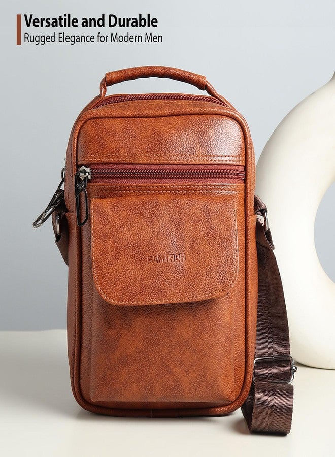 SAMTROH Vegan Leather Small Sling Bag for Men | Chest Slinger Bag | Crossbody Bag| Side Bag Men | Mini Leather Slings | Corporate Gift Item | Passport Sling. (Tan) - Image 3