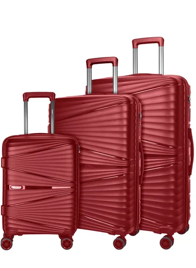 SENATOR Hard Case Trolley Luggage Set of 3 For Unisex Polypropylene Lightweight 4 Double Wheeled Suitcase With Built In TSA Type Lock Travel Bag KH1005 Wine Red