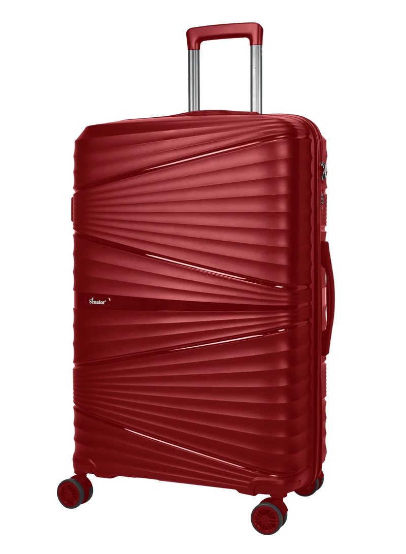 SENATOR Hard Case Trolley Luggage Set of 3 For Unisex Polypropylene Lightweight 4 Double Wheeled Suitcase With Built In TSA Type Lock Travel Bag KH1005 Wine Red