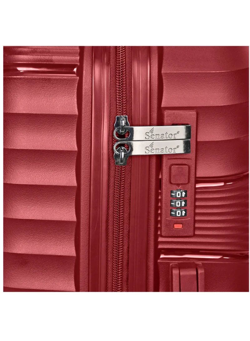 SENATOR Hard Case Trolley Luggage Set of 3 For Unisex Polypropylene Lightweight 4 Double Wheeled Suitcase With Built In TSA Type Lock Travel Bag KH1005 Wine Red