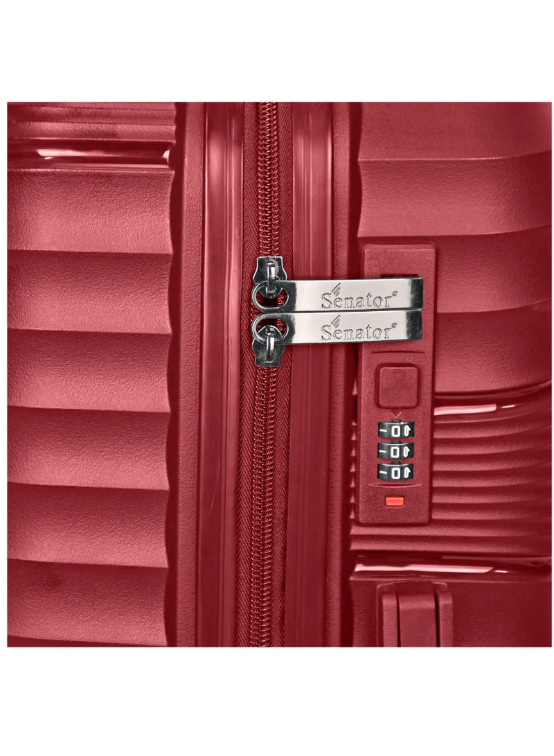 Senator wine red hard case trolley luggage set of 3 for unisex polypropylene lightweight 4 double wheeled suitcase with built in tsa type lock travel bag kh1005 wine red  | Best Price UAE