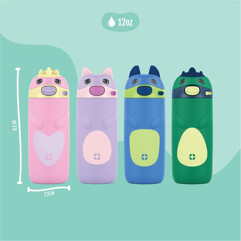 Ello Ellies 12oz Vacuum Insulated Stainless Steel Kids Water Bottle with Straw and Built-in Carrying Handle and Leak-Proof Locking Lid for School Backpack, Lunchbox and Outdoor Sports, Dog - Image 3
