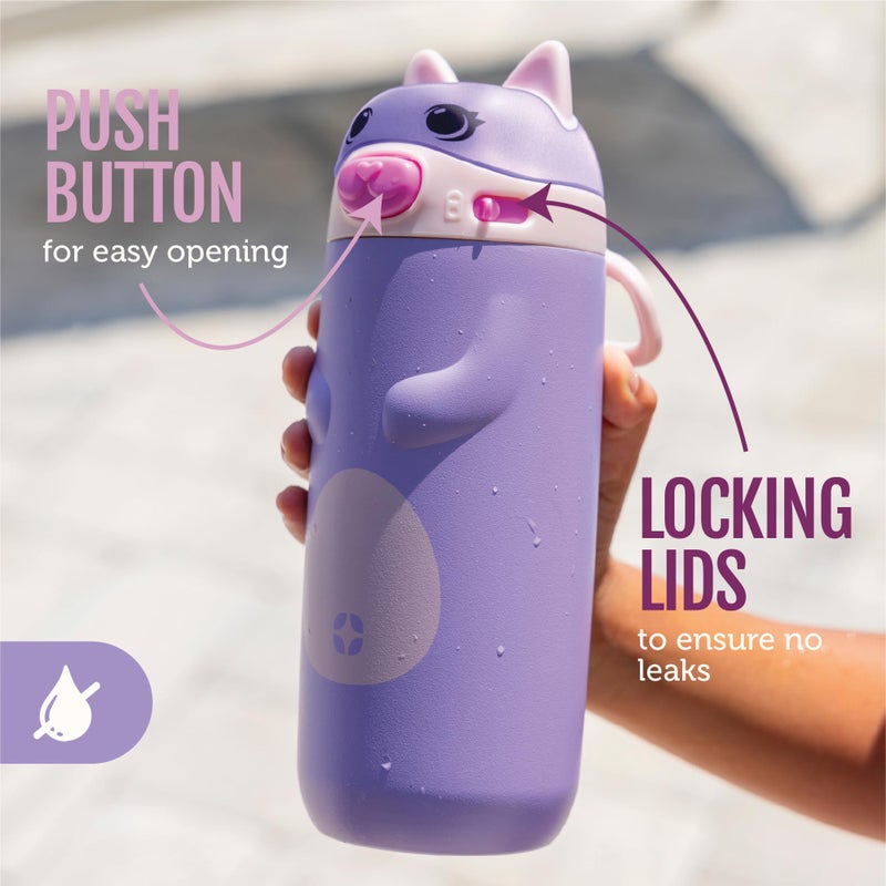 Ello Ellies 12oz Vacuum Insulated Stainless Steel Kids Water Bottle with Straw and Built-in Carrying Handle and Leak-Proof Locking Lid for School Backpack, Lunchbox and Outdoor Sports, Dog - Image 4