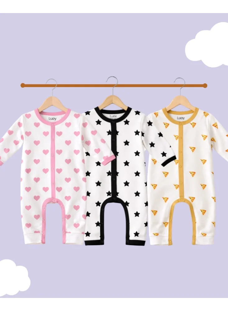LUAY LUAY 100% Cotton Baby Romper Full Sleeves | Soft Breathable Baby Onesie for Boys & Girls | Comfortable Cotton Sleepsuit for Newborns & Infants | Everyday Baby Wear
