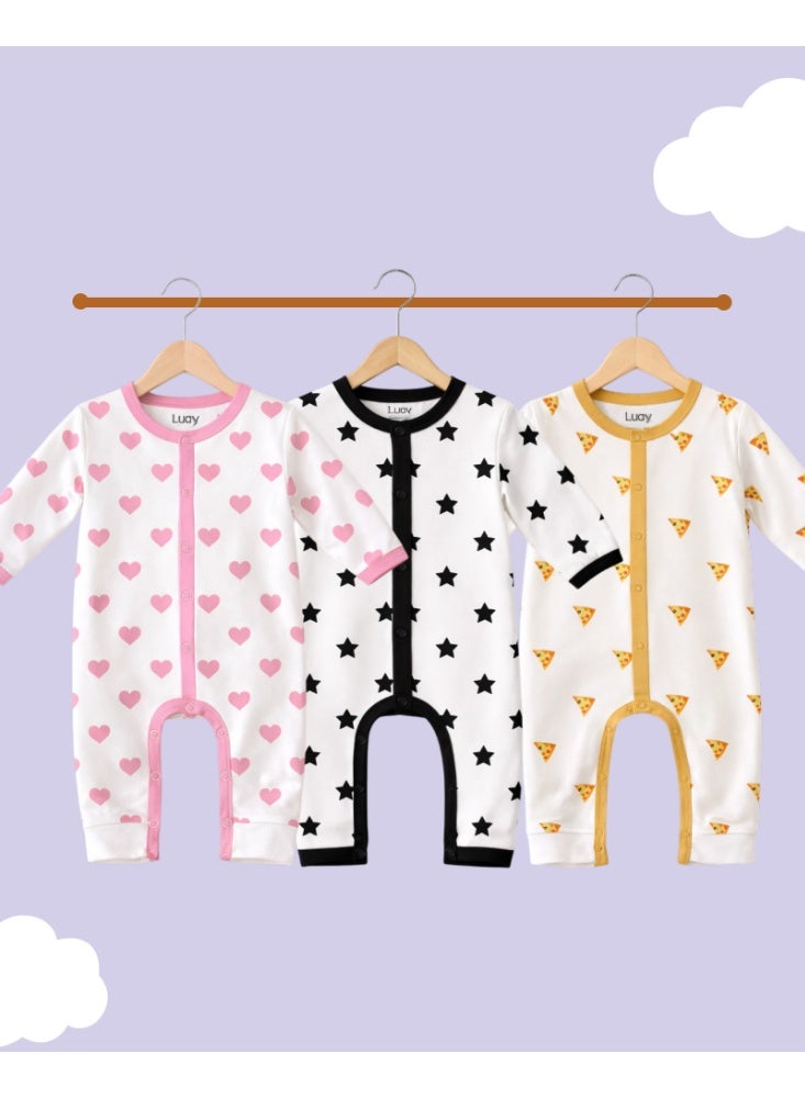 LUAY 100% Cotton Baby Romper Full Sleeves | Soft Breathable Baby Onesie for Boys & Girls | Comfortable Cotton Sleepsuit for Newborns & Infants | Everyday Baby Wear - Image 1