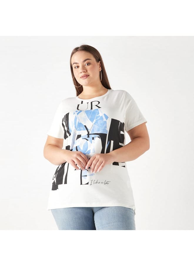 Ulla Popken Plus Size Ulla Popken Printed T-Shirt with Short Sleeves and Round Neck  - Image 1