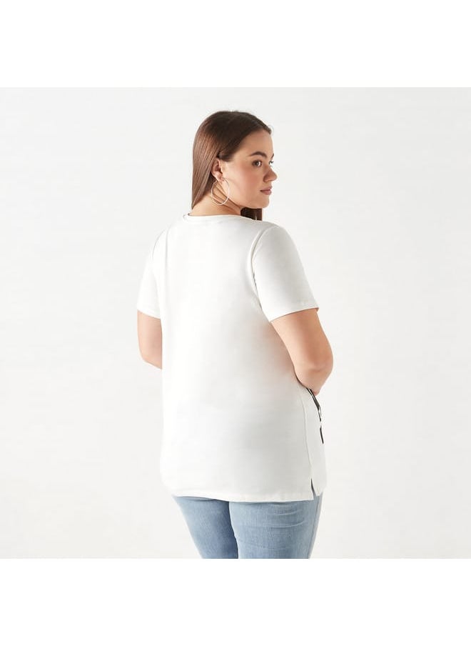 Ulla Popken Plus Size Ulla Popken Printed T-Shirt with Short Sleeves and Round Neck  - Image 3