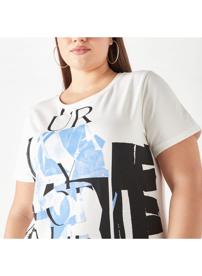 Ulla Popken Plus Size Ulla Popken Printed T-Shirt with Short Sleeves and Round Neck  - Image 4