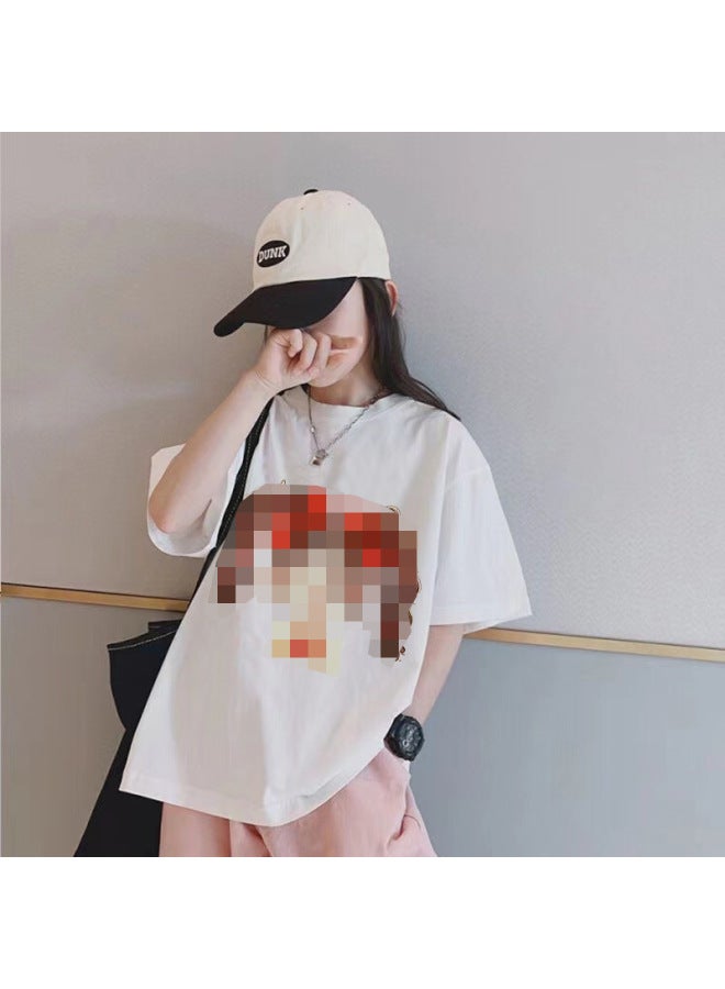 New T-shirt Big Kids Camping Style Short-sleeved Children's Short-sleeved Cotton Boys And Girls Summer Single Piece Big Kids