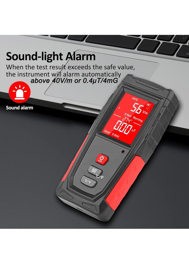 Portable EMF Meter for Home and Outdoor Use - Digital Radiation Detector with LED Light & Sound Alarm - Handheld Electric/Magnetic Field/Ghost Detector (Black) - 1999V/m, 0.01-99.99μT  - Image 4