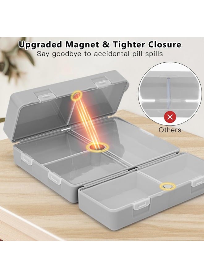FYY Daily Pill Organizer,7 Compartments Portable Case Travel Organizer,Folding DesignPill Box for Purse Pocket to Hold Vitamins,Cod Liver Oil,Supplements and Medication-Grey - Image 4