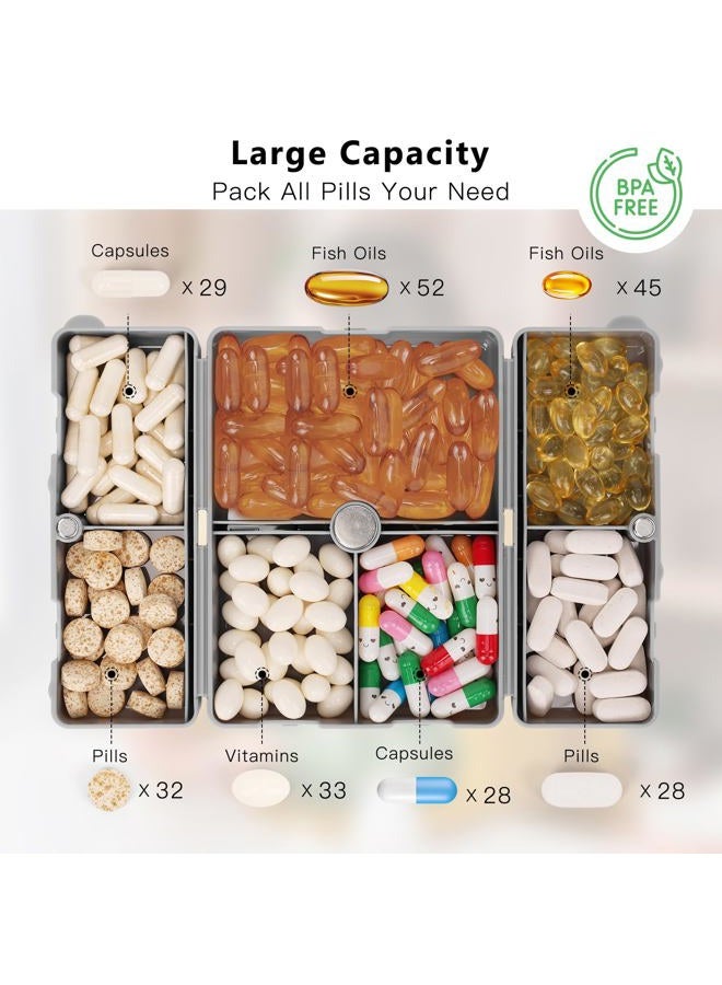 FYY Daily Pill Organizer,7 Compartments Portable Case Travel Organizer,Folding DesignPill Box for Purse Pocket to Hold Vitamins,Cod Liver Oil,Supplements and Medication-Grey - Image 2