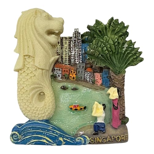 Kriwin Singapore Theme 3D Resin Fridge Magnet, Travel Souvenir Gift, Merlion Cityscape Design, 6 cm - Image 1