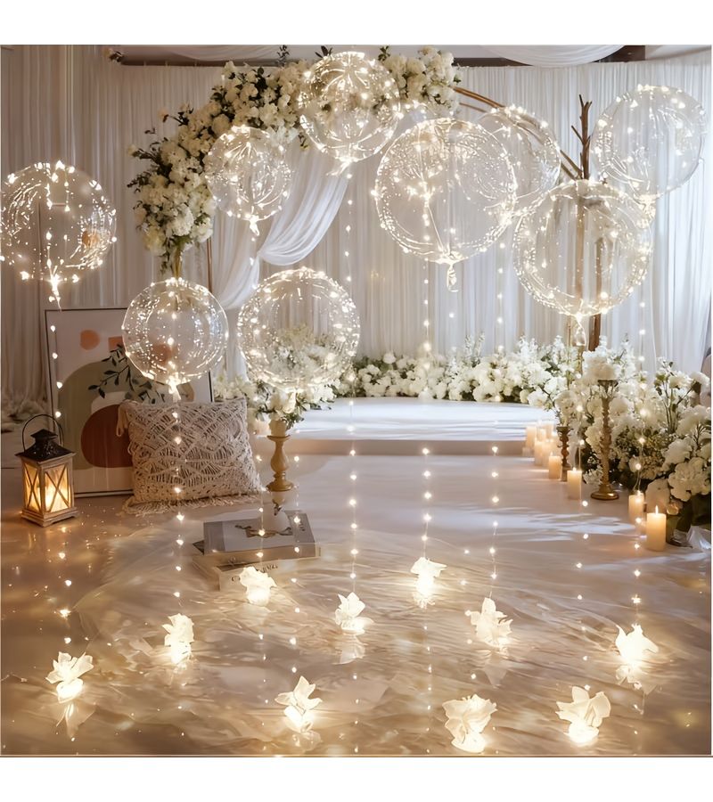 كرات بالونات بوبو المتوهجة مع أضواء LED دافئة 24 قطعة لديكور حفلات الزفاف وأعياد الميلاد - Image 1