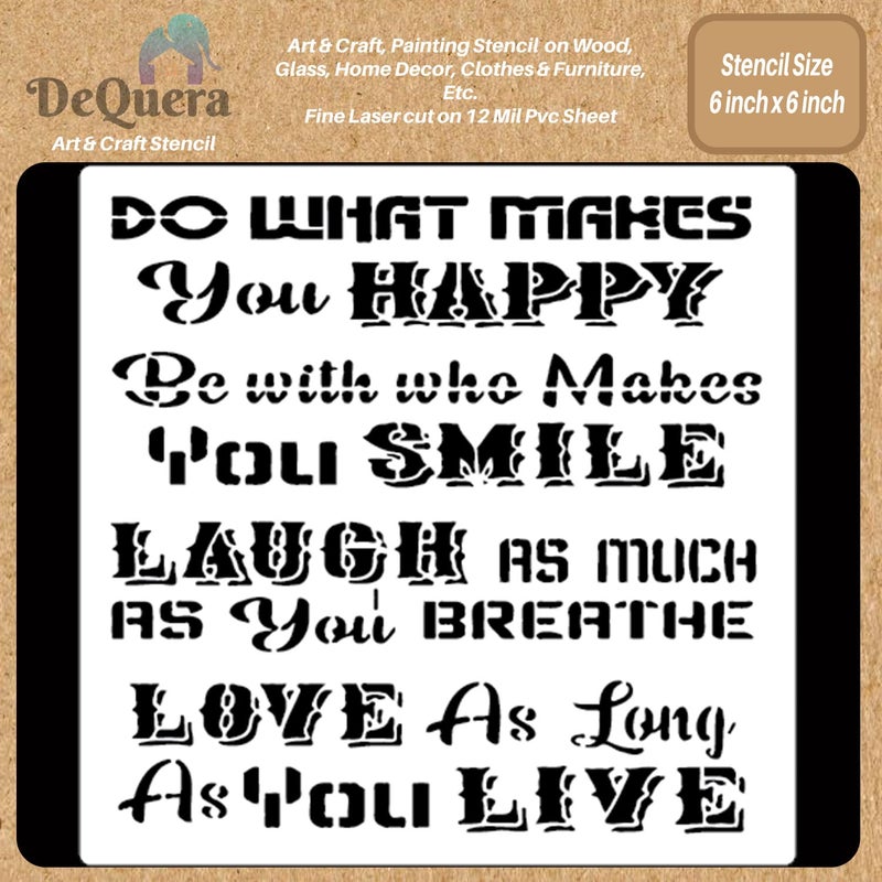 DeQuera Quotes Stencils for Kitchen Happy Smile Home Decor Word Stencils for Wall Painting Kitchen Wall Stencil for Craft and Art Kitchen Stencils for Wall Size 6 x 6 Inch Pack of 1 DQL1291
