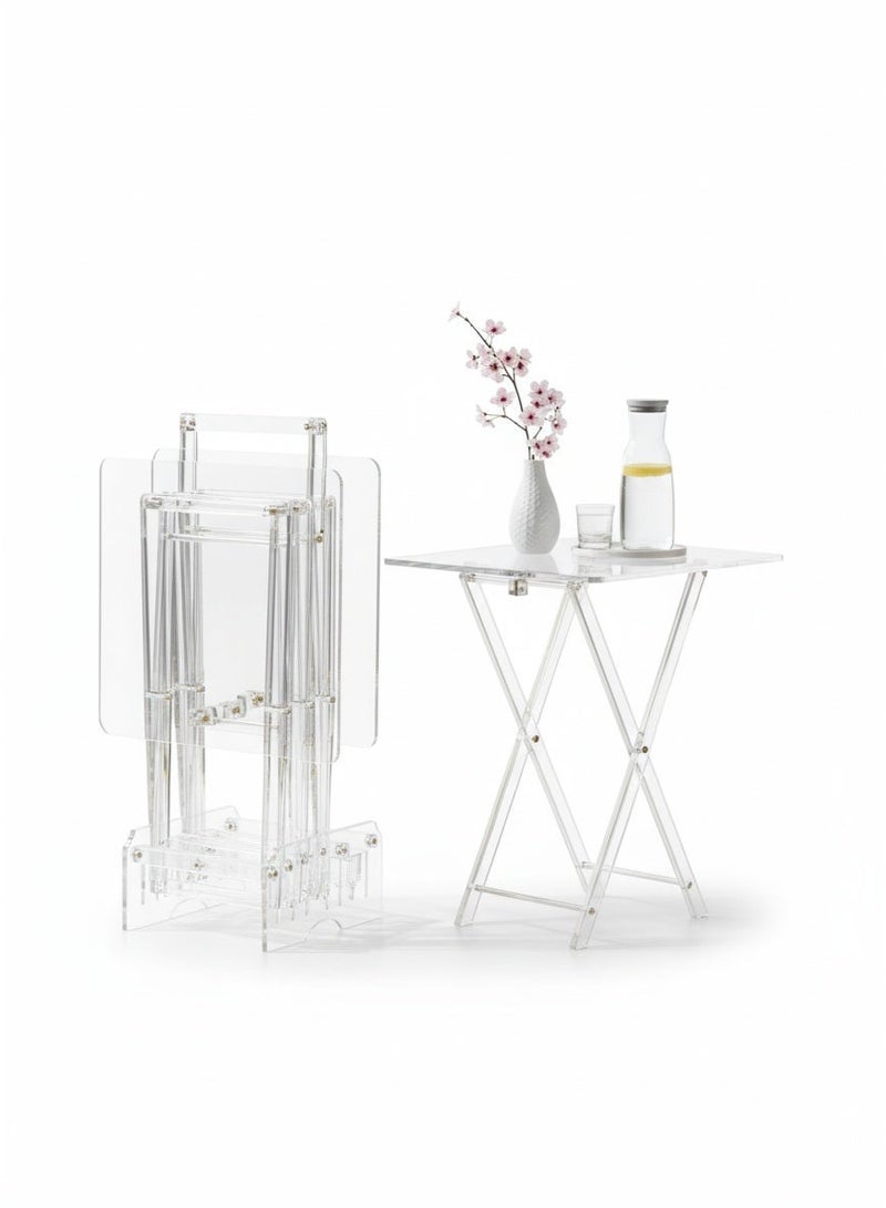 4 طاولات جانبية متعددة الاستخدامات مصنوعة بالكامل من الأكريليك الشفاف - Image 2