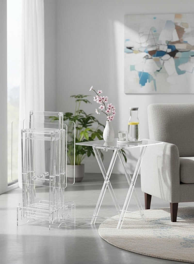 4 طاولات جانبية متعددة الاستخدامات مصنوعة بالكامل من الأكريليك الشفاف - Image 1