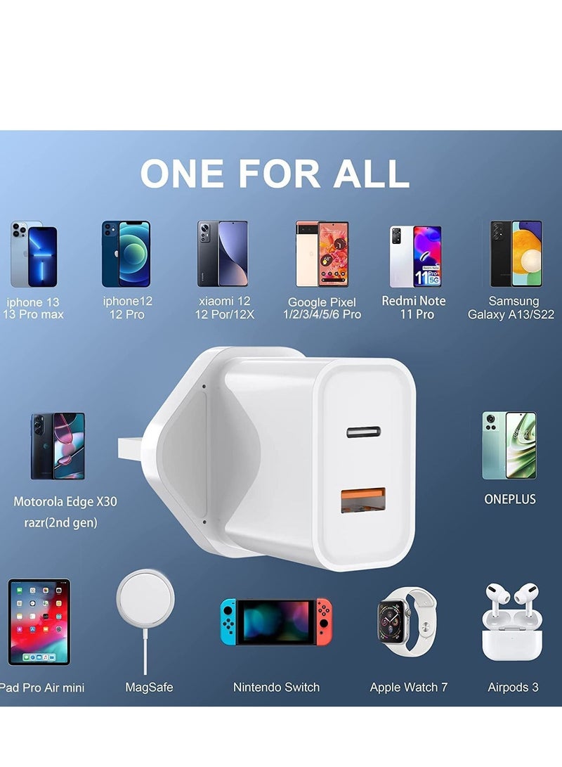 38W USB C Fast Charger Adapter Plug for IPhone 13/13 Pro/13 Pro Max/12/11/14/XS/XR/IPad Pro/IPad Air,Dual Port(Type C PD 3.0+ QC 3.0 USB) Wall Charging Plug - Image 2