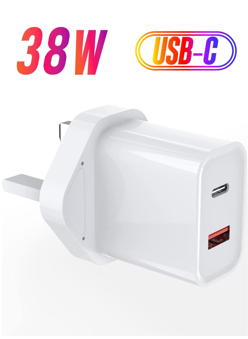 38W USB C Fast Charger Adapter Plug for IPhone 13/13 Pro/13 Pro Max/12/11/14/XS/XR/IPad Pro/IPad Air,Dual Port(Type C PD 3.0+ QC 3.0 USB) Wall Charging Plug - Image 1