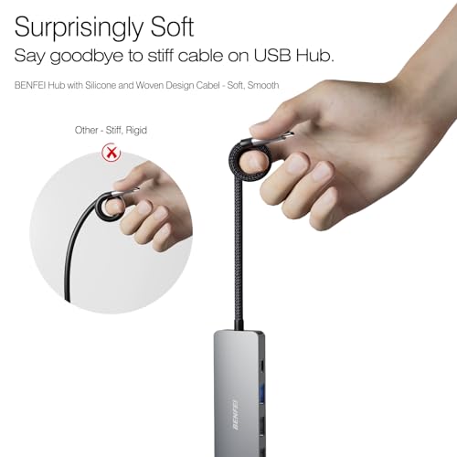 BENFEI USB C Hub 5-in-1 with 4K HDMI(Certified), 100W Power Delivery, 3 USB-A, Silicone Cable, Aluminum Case Compatible with MacBook Pro/Air, iPad Pro, iMac, iPhone 15 Pro/Pro Max, XPS, Thinkpad - Image 2