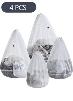 4-Piece Large Capacity Mesh Laundry Bags, Machine Washable Drawstring Design Travel Mesh Laundry Wash Bags for Blouse Hosiery Stocking Underwear (Coarse&Fine Mesh)
