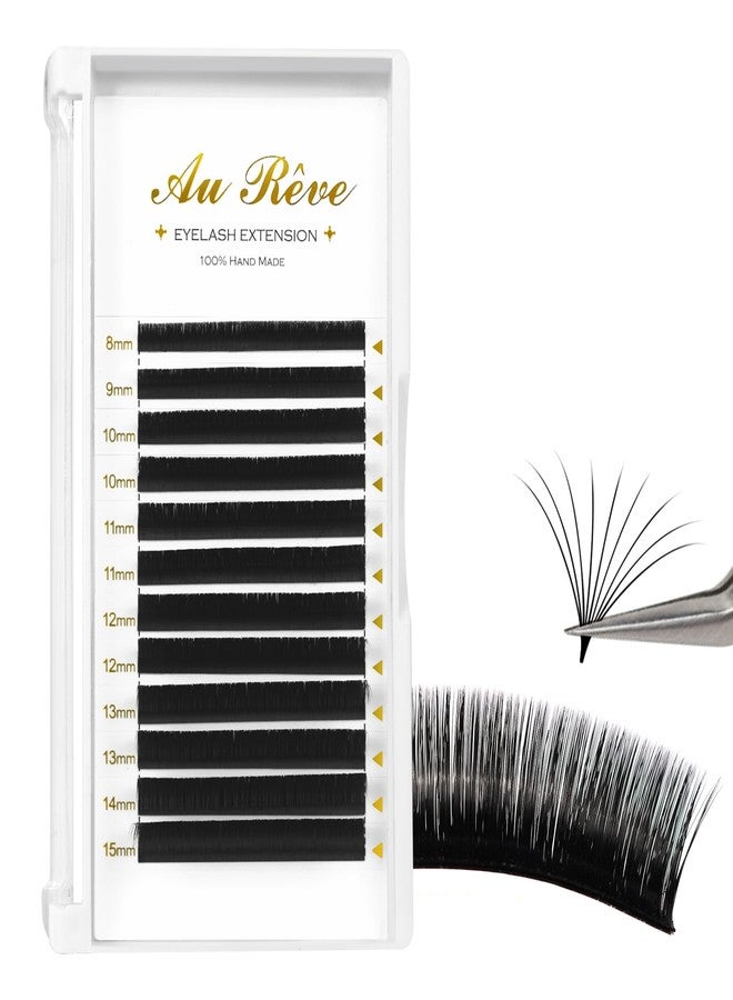 AuReve Easy Fan Lashes 0.03 0.05 0.07 Thickness C/D/M/L Curl Eyelash Extensions 8-15mm Mix Lash Tray Matte Black Volume Lashes Self Fanning, Professional Supplies for Lash Artists (0.07 C 8-15mm) - Image 1