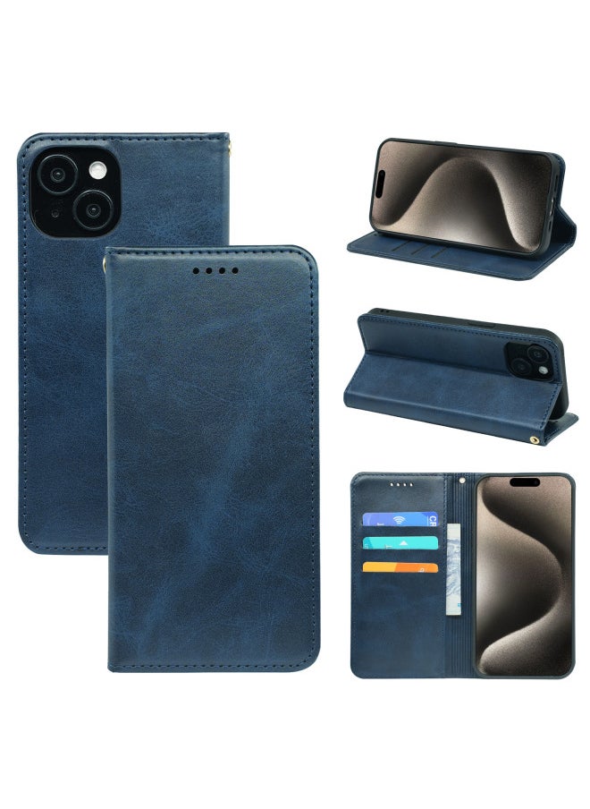 Generic Strong Magnetic Mini-bull Leather Phone Case For 14/se3 2022/For Iphone 13/12/11/7/xr Digital Computer Protective Cover-Color:Blue-Applicable Model:For AppleFor Iphone 16 Pro  - Image 1