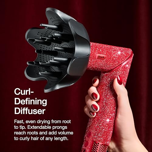 Shark FlexStyle Air Styling Drying System Powerful Hair Dryer MultiStyler with AutoWrap Curlers Diffuser Oval Paddle Brush Concentrator Attachment Red Sparkle HD442JR - Image 3