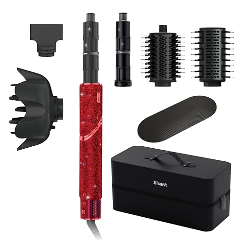 Shark FlexStyle Air Styling Drying System Powerful Hair Dryer MultiStyler with AutoWrap Curlers Diffuser Oval Paddle Brush Concentrator Attachment Red Sparkle HD442JR - Image 1